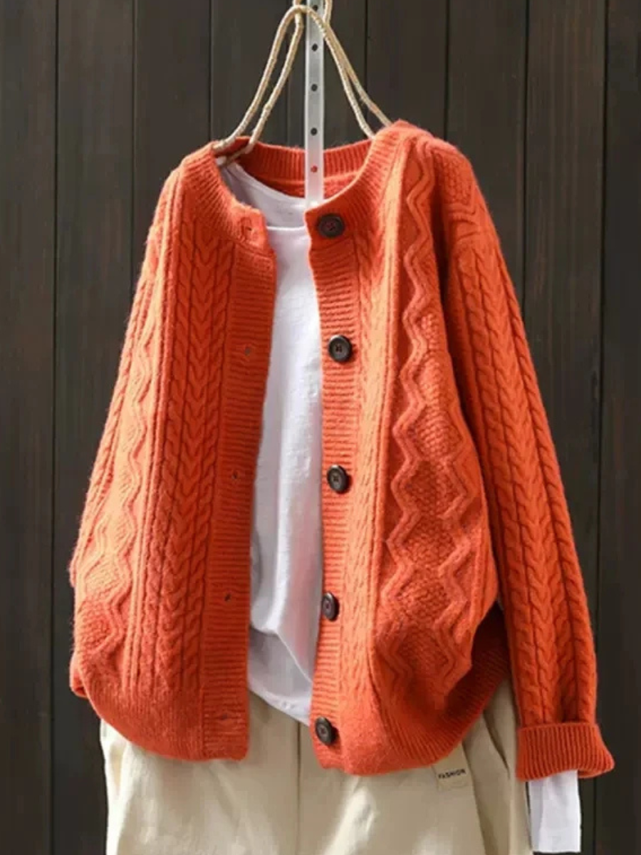 Women's Oversized Cable Knit Cardigan Sweater | Contrast Button-Front, Draped Relaxed Fit, Long Sleeves | 5 Colors