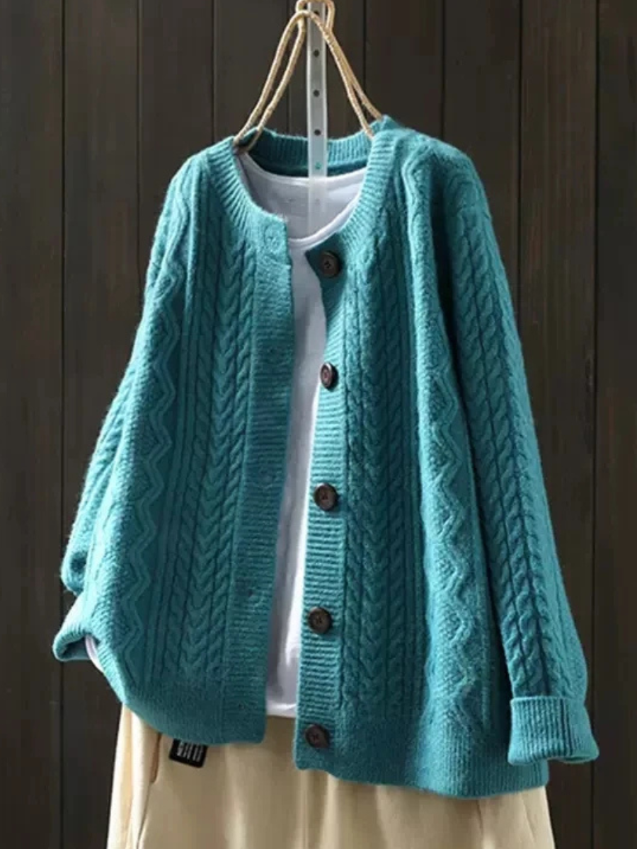 Women's Oversized Cable Knit Cardigan Sweater | Contrast Button-Front, Draped Relaxed Fit, Long Sleeves | 5 Colors