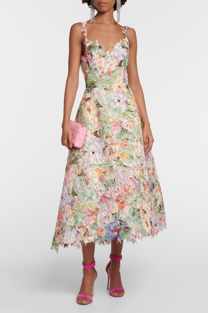 Floral Embroidered Lace Midi Dress