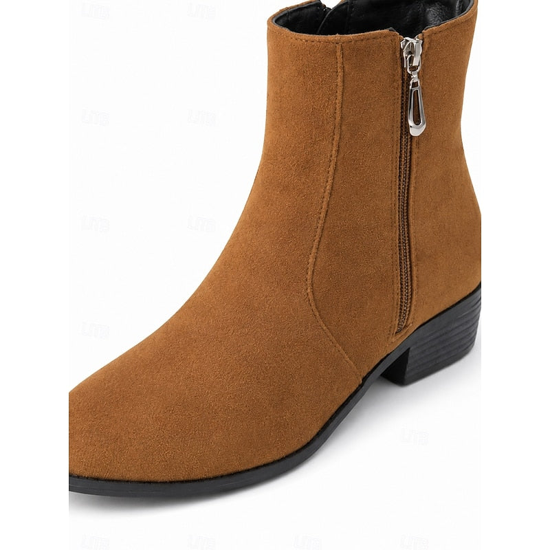 Women's Boots with Block Heel and Ankle Height | Zip Closure | Size 6-10.5 | Brown, Green, Black