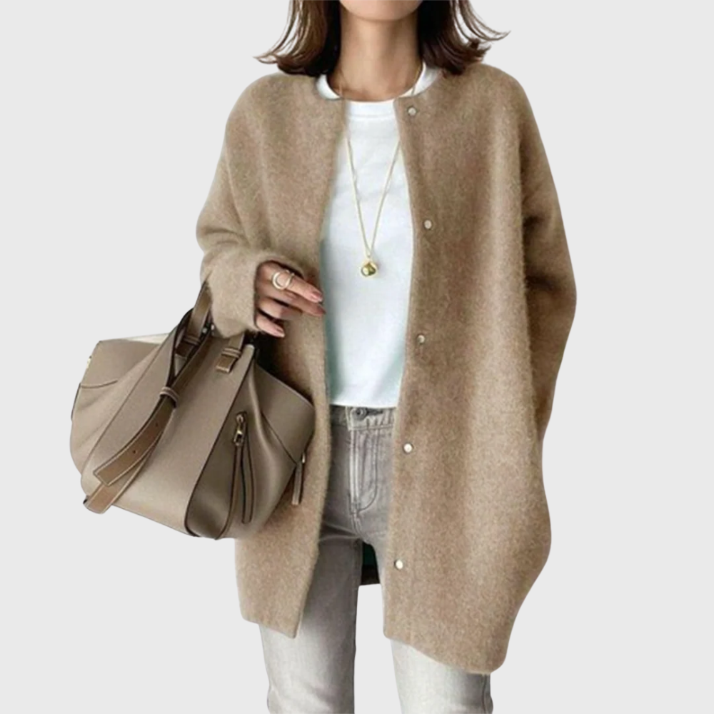 Women's Longline Open Front Cardigan Sweater with Button Closure | Crew Neck Long Sleeve Relaxed Fit | Size XS-2XL