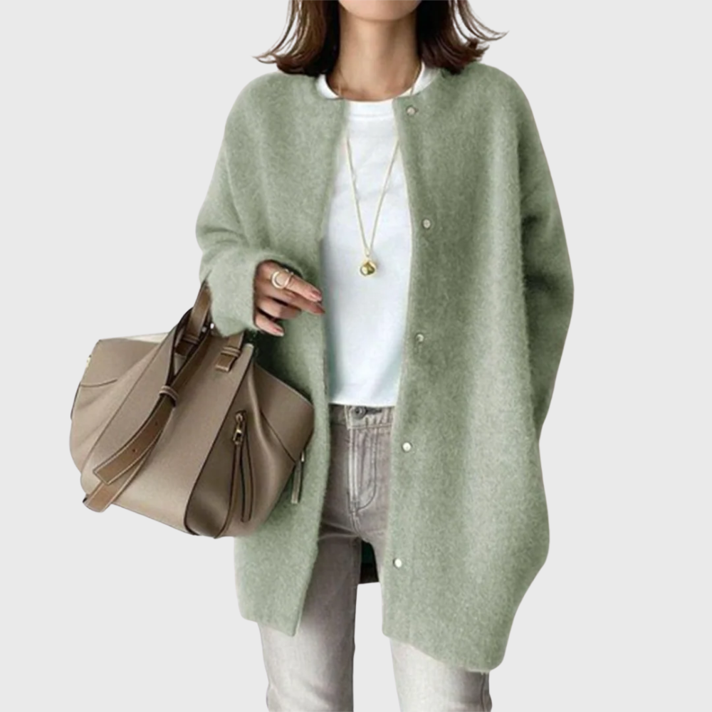 Women's Longline Open Front Cardigan Sweater with Button Closure | Crew Neck Long Sleeve Relaxed Fit | Size XS-2XL