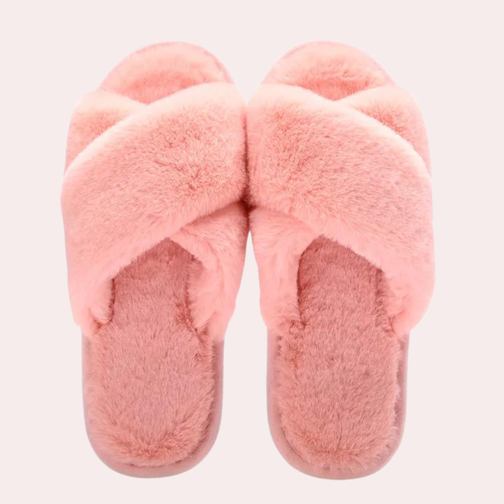 Women's Fuzzy Slippers with Crossband Straps | Plush Lined Open Toe Slides on a Grip Sole | Sizes 3 to 8, 3 Colors