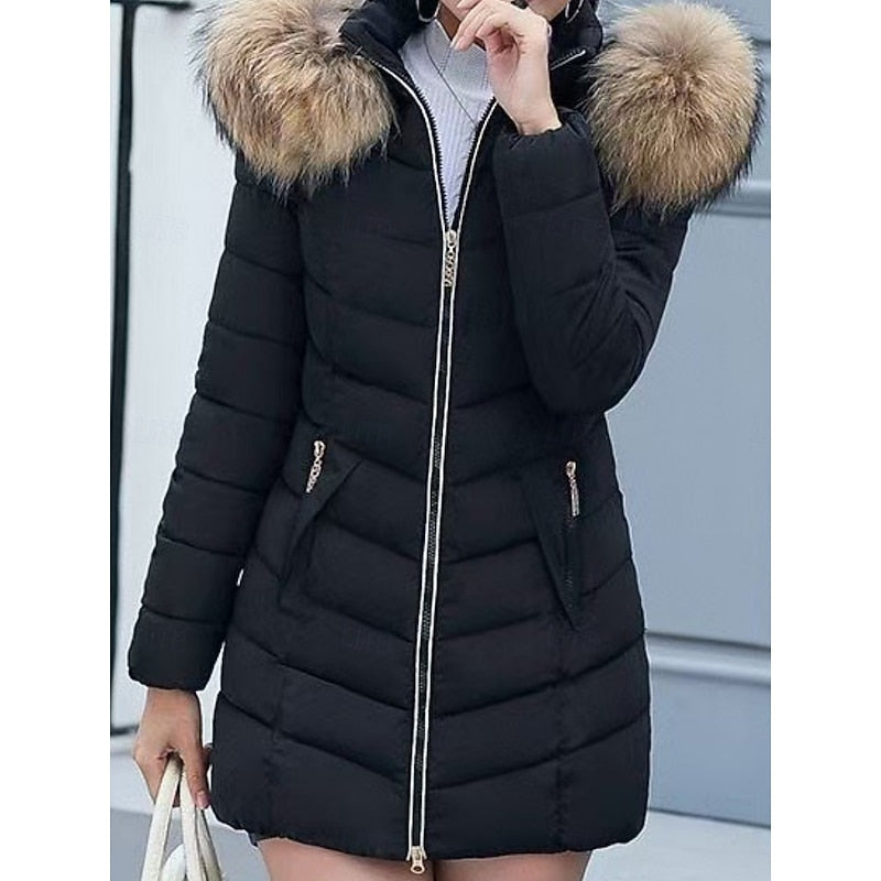 Women's Puffer Jacket with Quilted Panels and Hood | Zip Closure, Pockets, Side Pockets | For Winter | Size M-3XL
