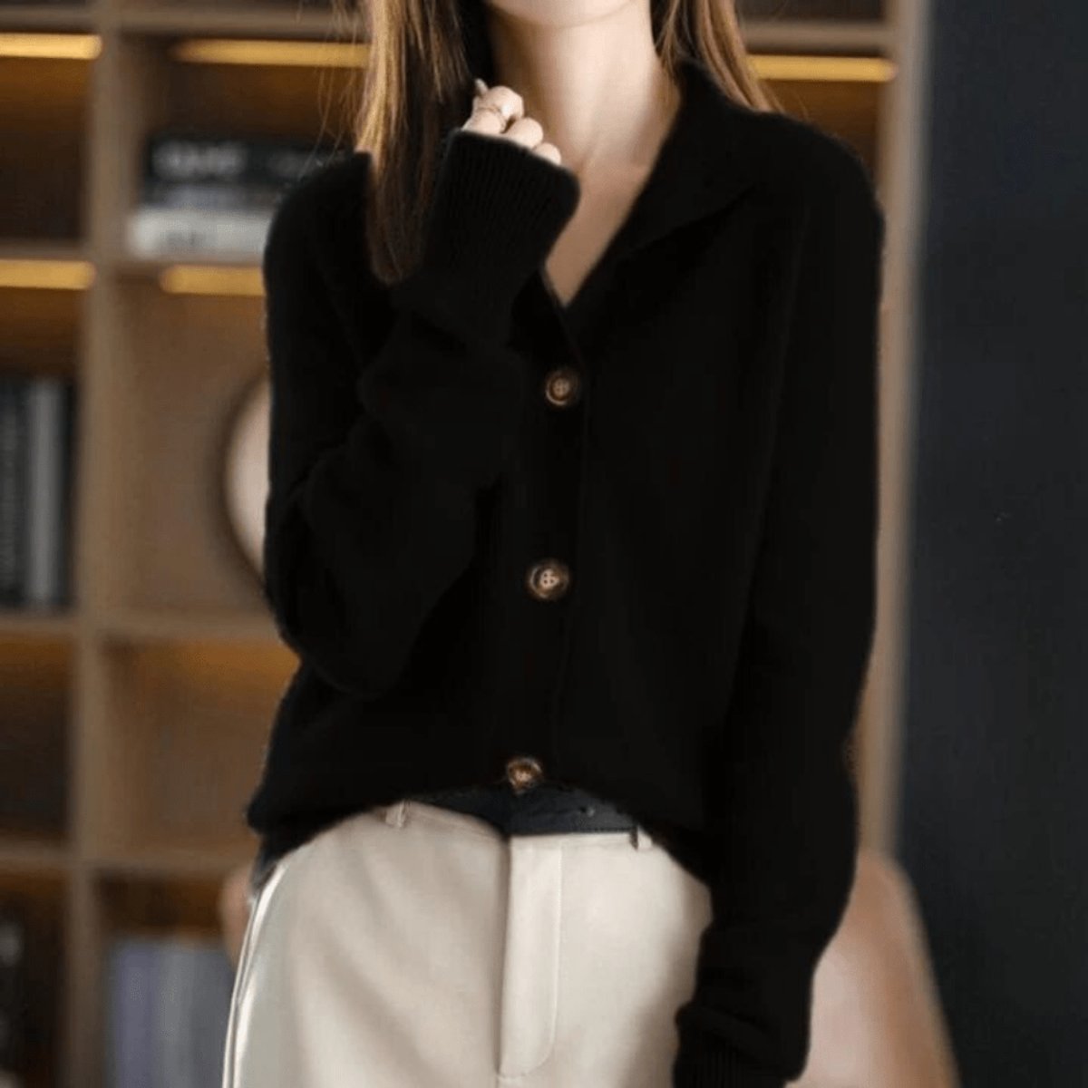 Women's Cashmere Blend Cardigan Sweater with Button Front | Mock Neck Knitwear, Relaxed Fit for Fall and Winter | Size S-2XL