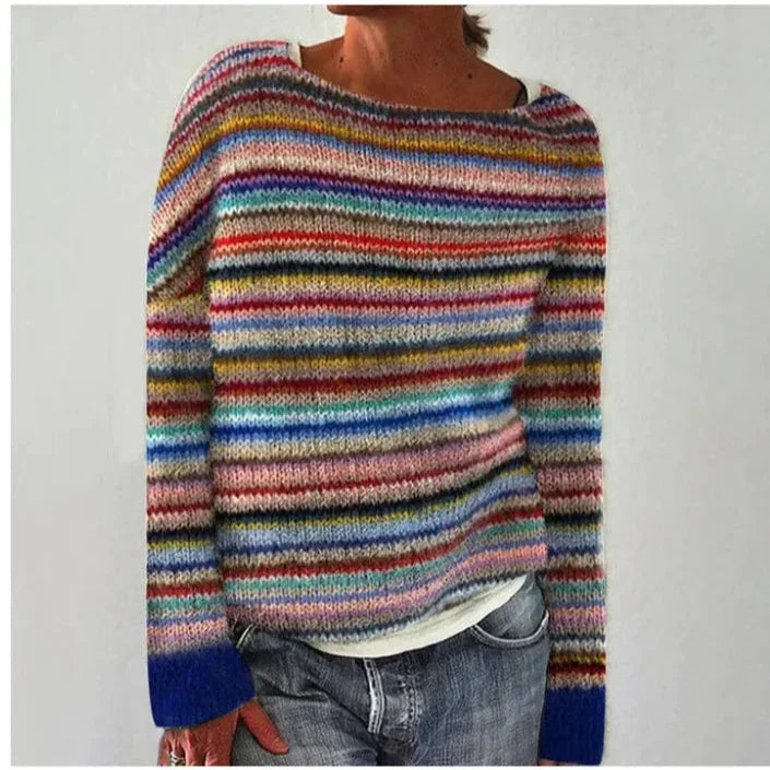 Women's Casual Boat Neck Acrylic Sweater with Nordic Yoke | Long Sleeve Winter Pullover with Banded Cuffs | Size S-5XL