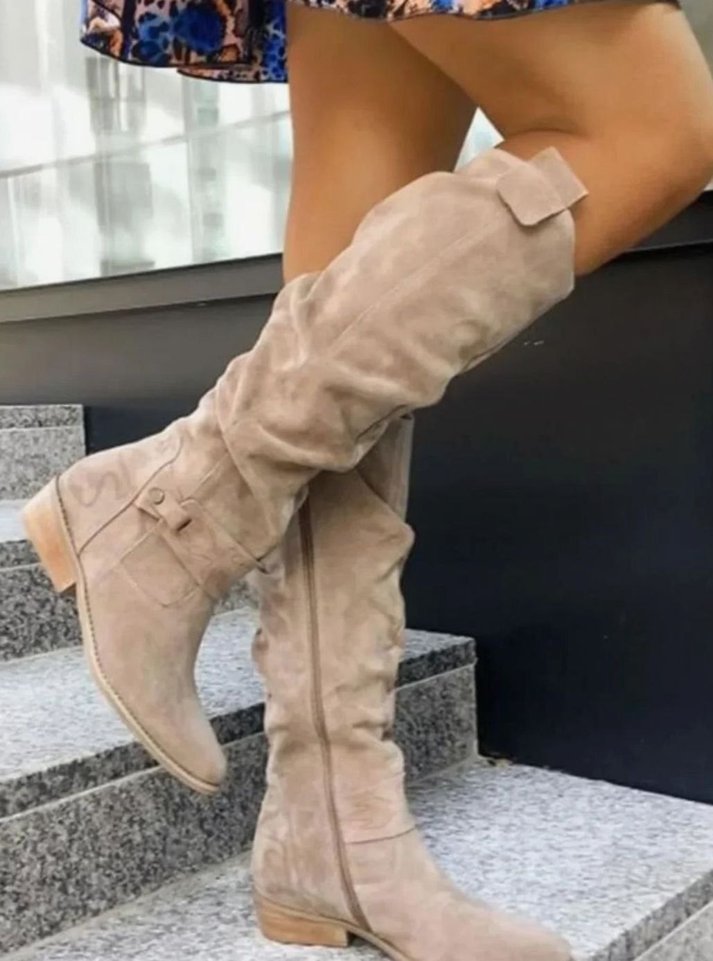 Women's Slouchy Knee High Boots in a Suede Look | Low Block Heel, Ankle Buckle Strap, Cushioned Footbed | Sizes 4-12, 5 Colors