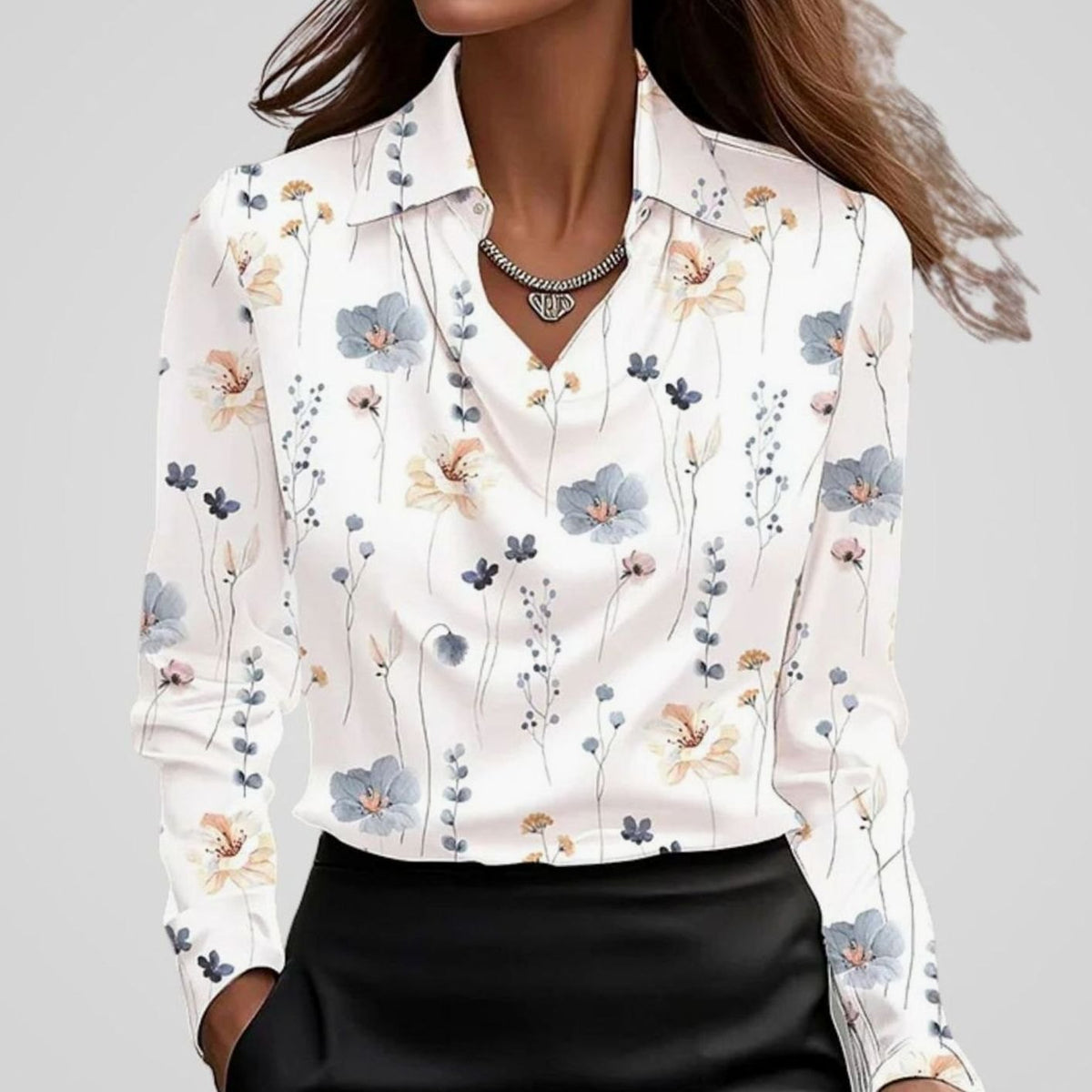 Women's Satin Blouse with Draped Cowl Neckline | Long Sleeve, Pointed Collar | Sizes XS to 2XL, Multiple Colors