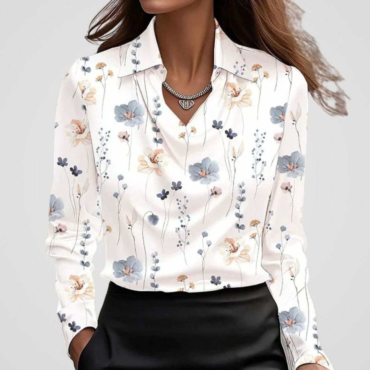 Women's Satin Blouse with Draped Cowl Neckline | Long Sleeve, Pointed Collar | Sizes XS to 2XL, Multiple Colors