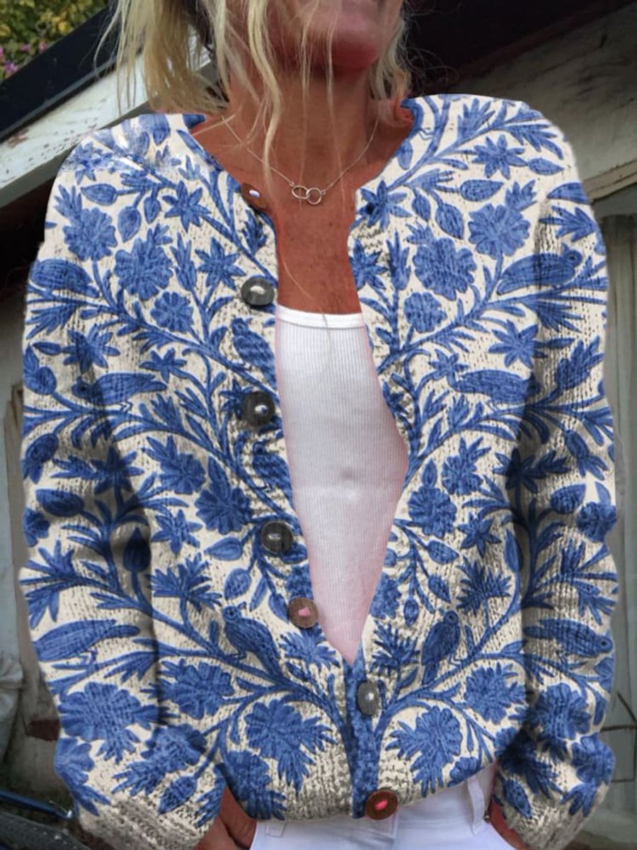 Women's Floral Embroidered Cardigan Sweater with Button Front | Relaxed Knit Layer in Romantic Style | Size S-5XL