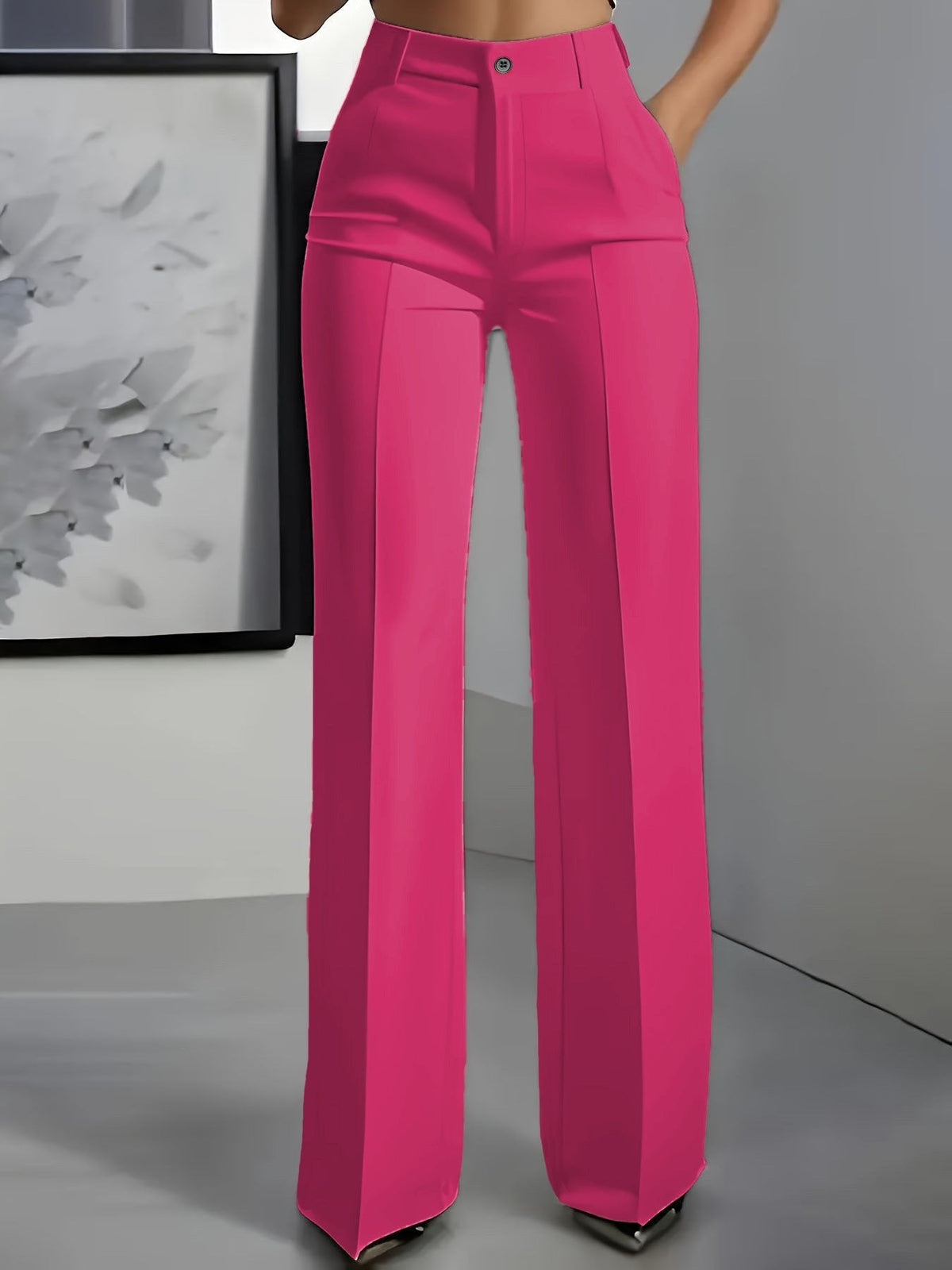 Women's High Waisted Wide Leg Pants with Front Pleats | Tailored Straight Fit Trousers for the Office | Size S-3XL