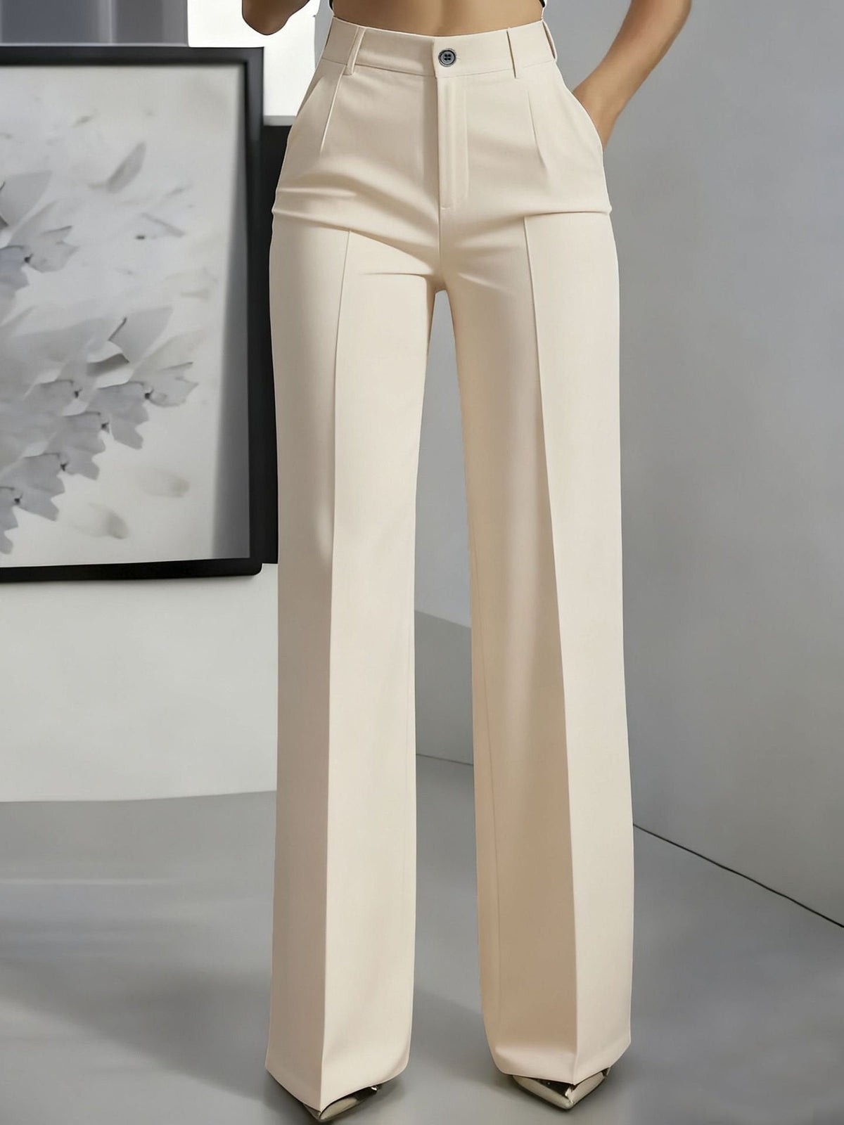 Women's High Waisted Wide Leg Pants with Front Pleats | Tailored Straight Fit Trousers for the Office | Size S-3XL