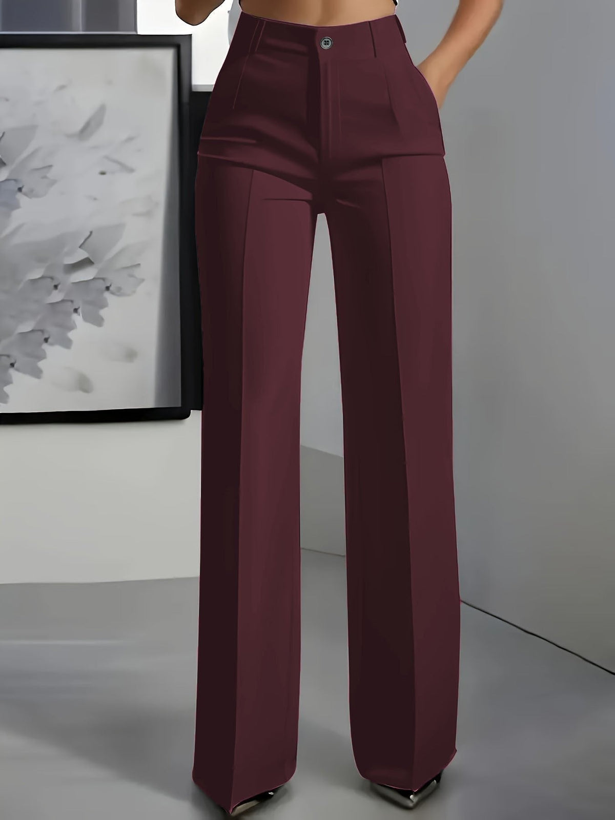 Women's High Waisted Wide Leg Pants with Front Pleats | Tailored Straight Fit Trousers for the Office | Size S-3XL