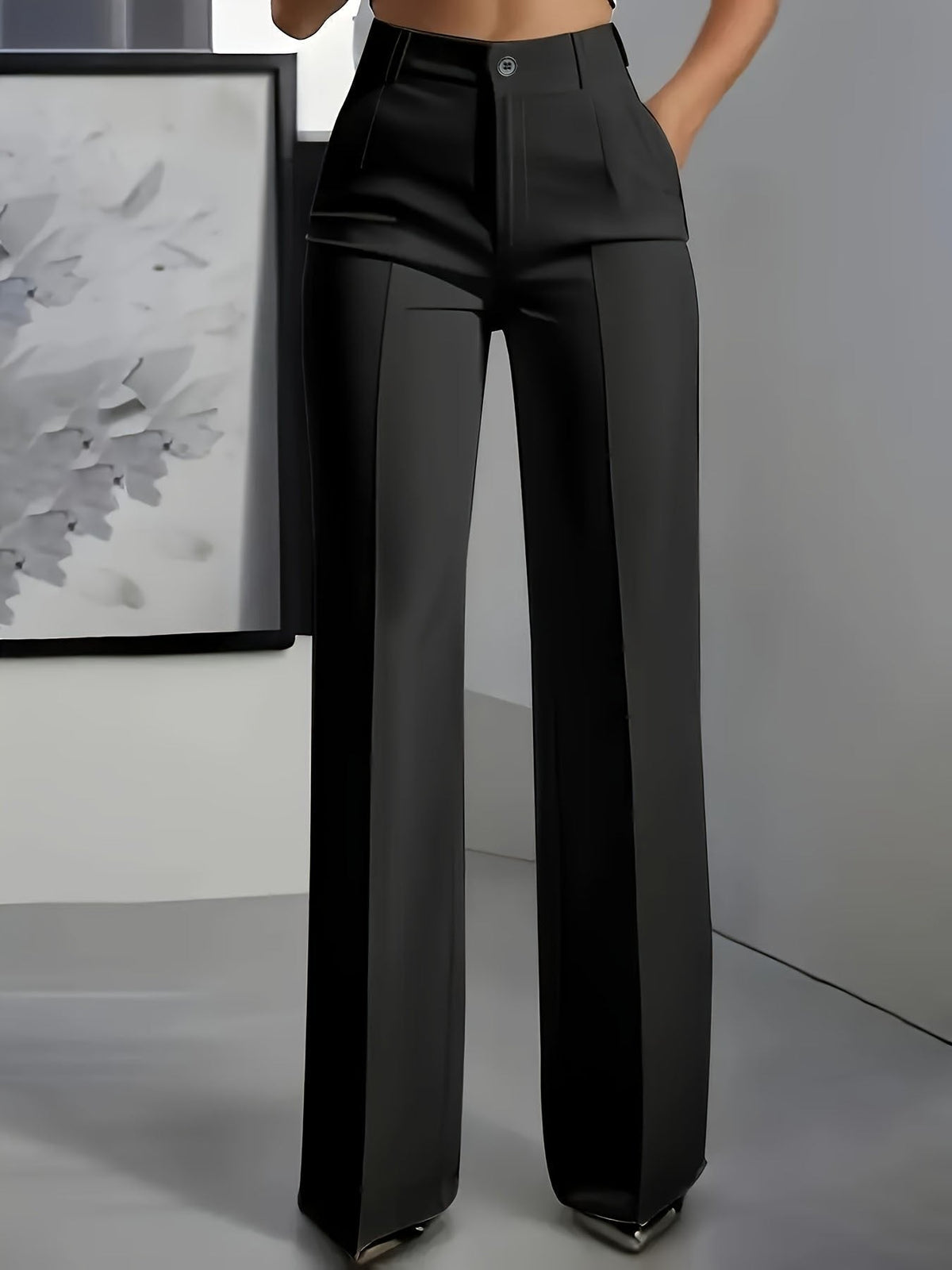 Women's High Waisted Wide Leg Pants with Front Pleats | Tailored Straight Fit Trousers for the Office | Size S-3XL