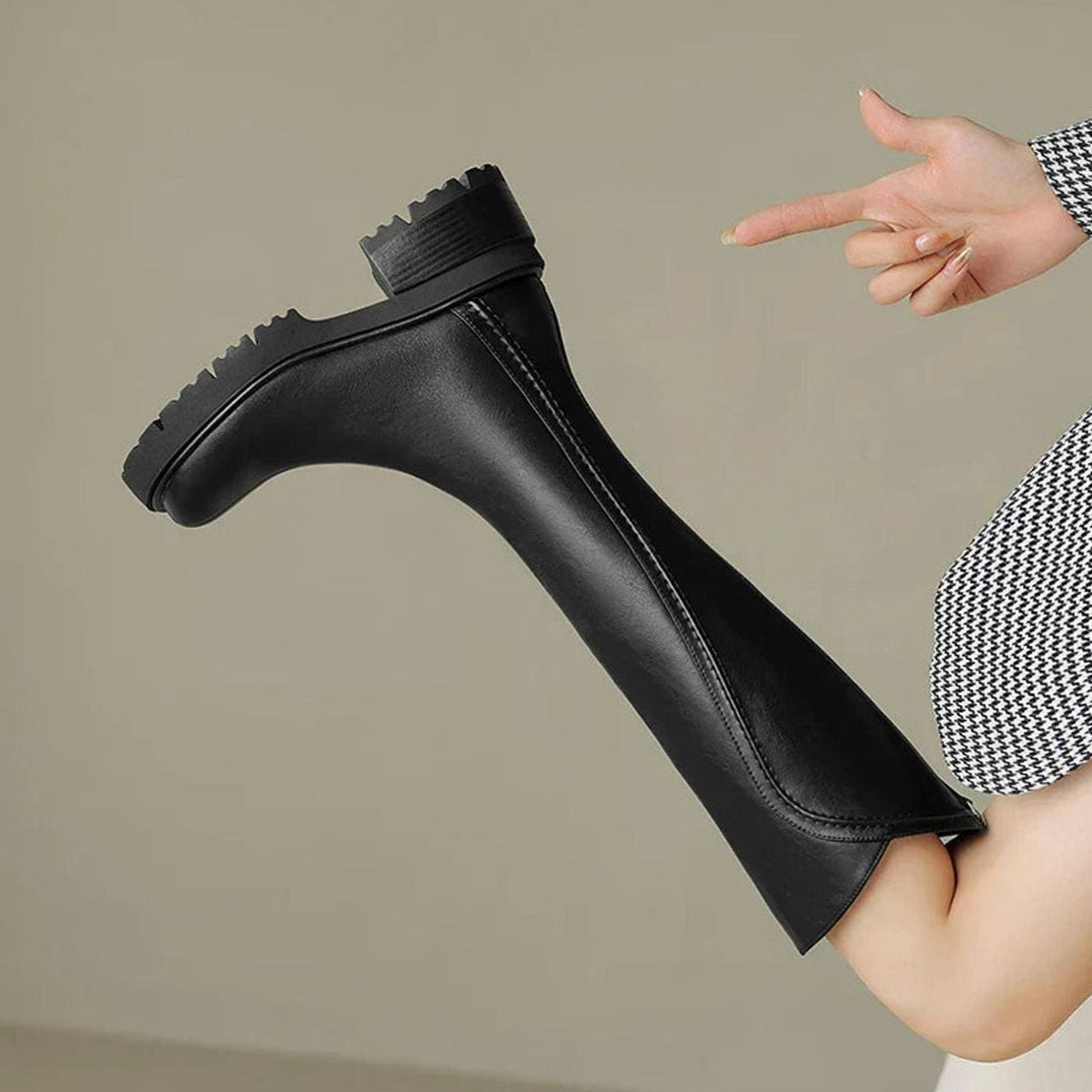 Women's Knee High Boots in Leather | Back Zip Closure, Lug Sole and Tall Streamlined Shaft | 2 Colors