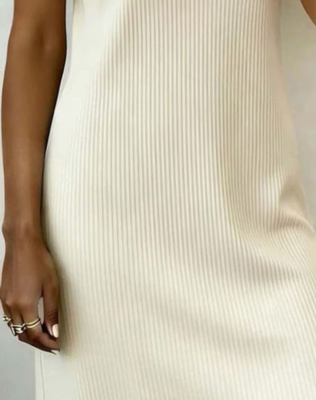 Women's Ribbed Knit Dress with Metal Eyelet Trim | Short Sleeves, Round Neck, Above the Knee | Sizes S-3XL in Beige