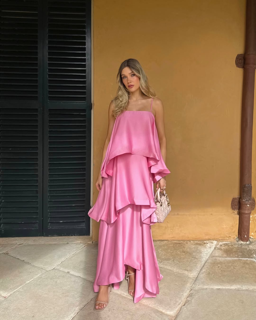Women's Tiered Satin Maxi Dress with Ruffle Edges | Spaghetti Straps, Open Back, Asymmetric Hem | Sizes S to 2XL, 3 Colors