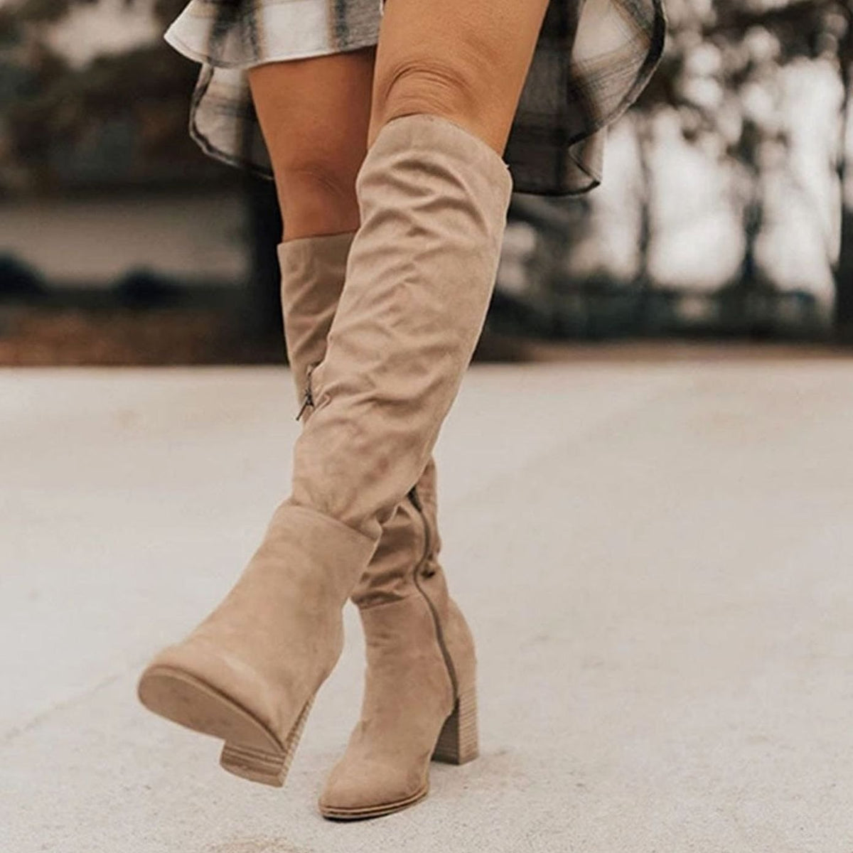 Women's Slouchy Knee High Boots in Faux Suede | Stacked Block Heel and Relaxed Draping Shaft | 3 Colors