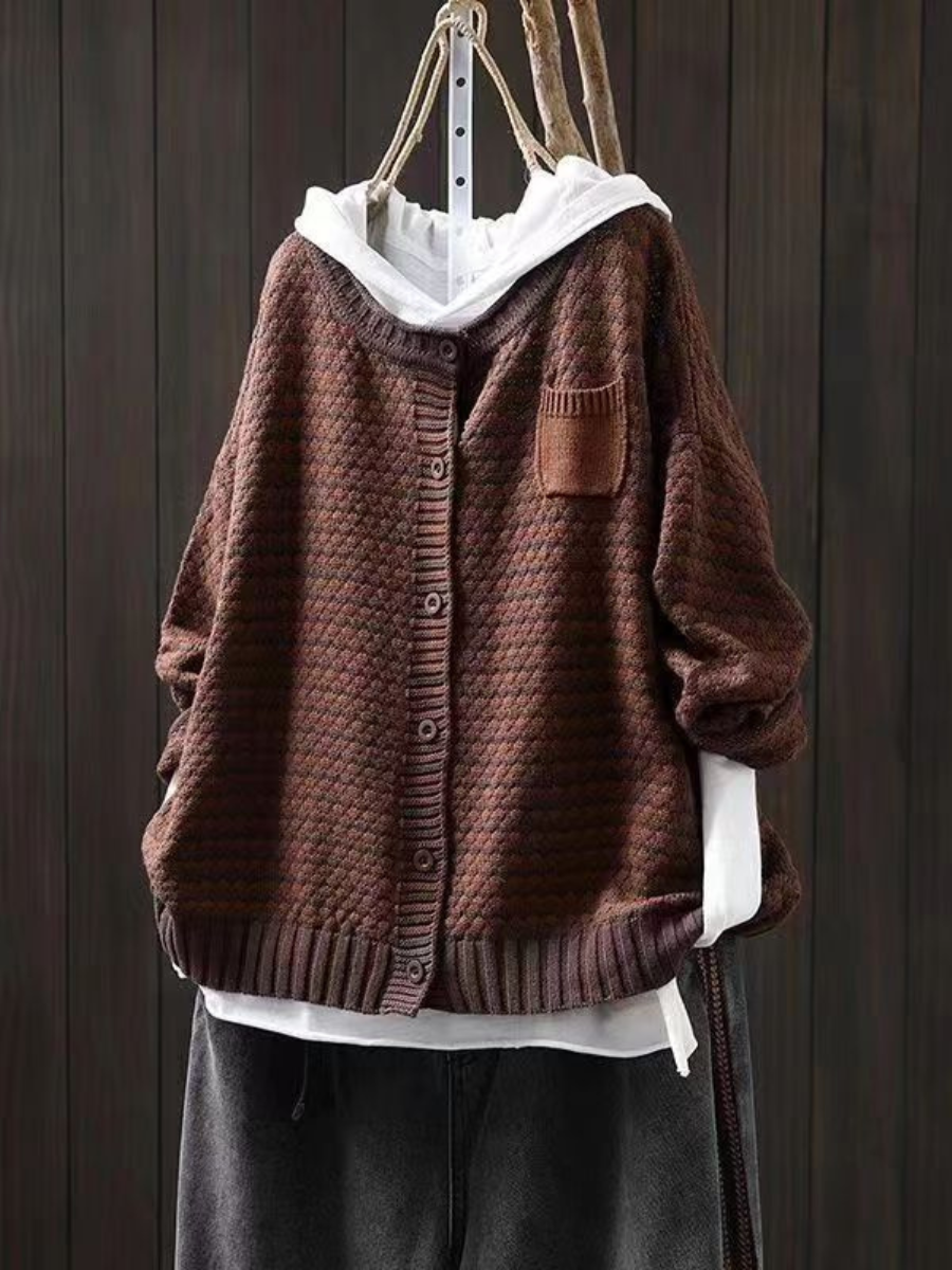 Women's Waffle Knit Button-Front Cardigan | Chest Patch Pocket, Ribbed Hem and Cuffs, Relaxed Fit | 3 Colors