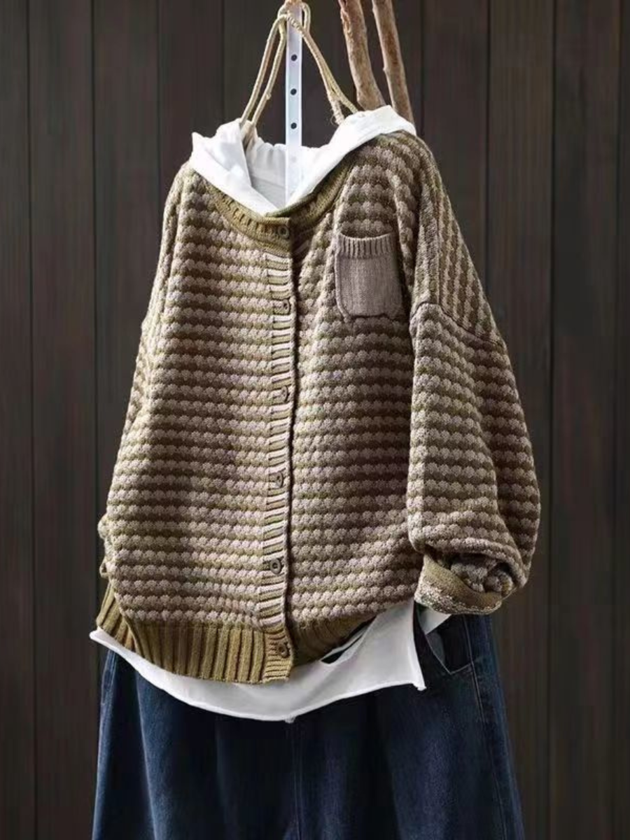Women's Waffle Knit Button-Front Cardigan | Chest Patch Pocket, Ribbed Hem and Cuffs, Relaxed Fit | 3 Colors