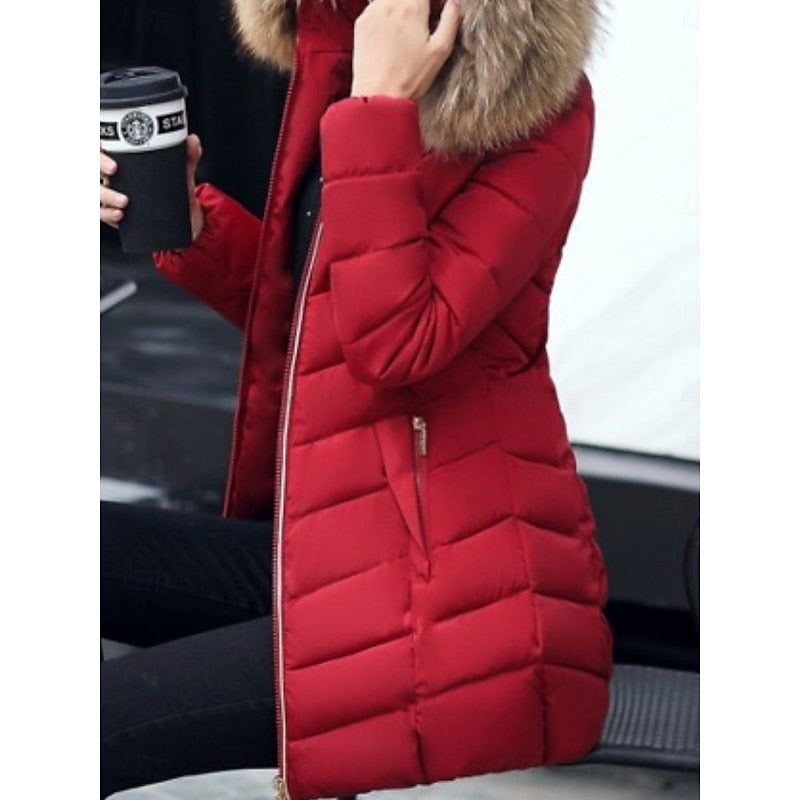 Women's Puffer Jacket with Quilted Panels and Hood | Zip Closure, Pockets, Side Pockets | For Winter | Size M-3XL