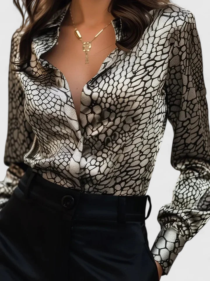 Women's Collared Button-Down Long Sleeve Blouse | Structured Lapel Collar, Relaxed Fit | Sizes 2XS-4XL | 5 Colors