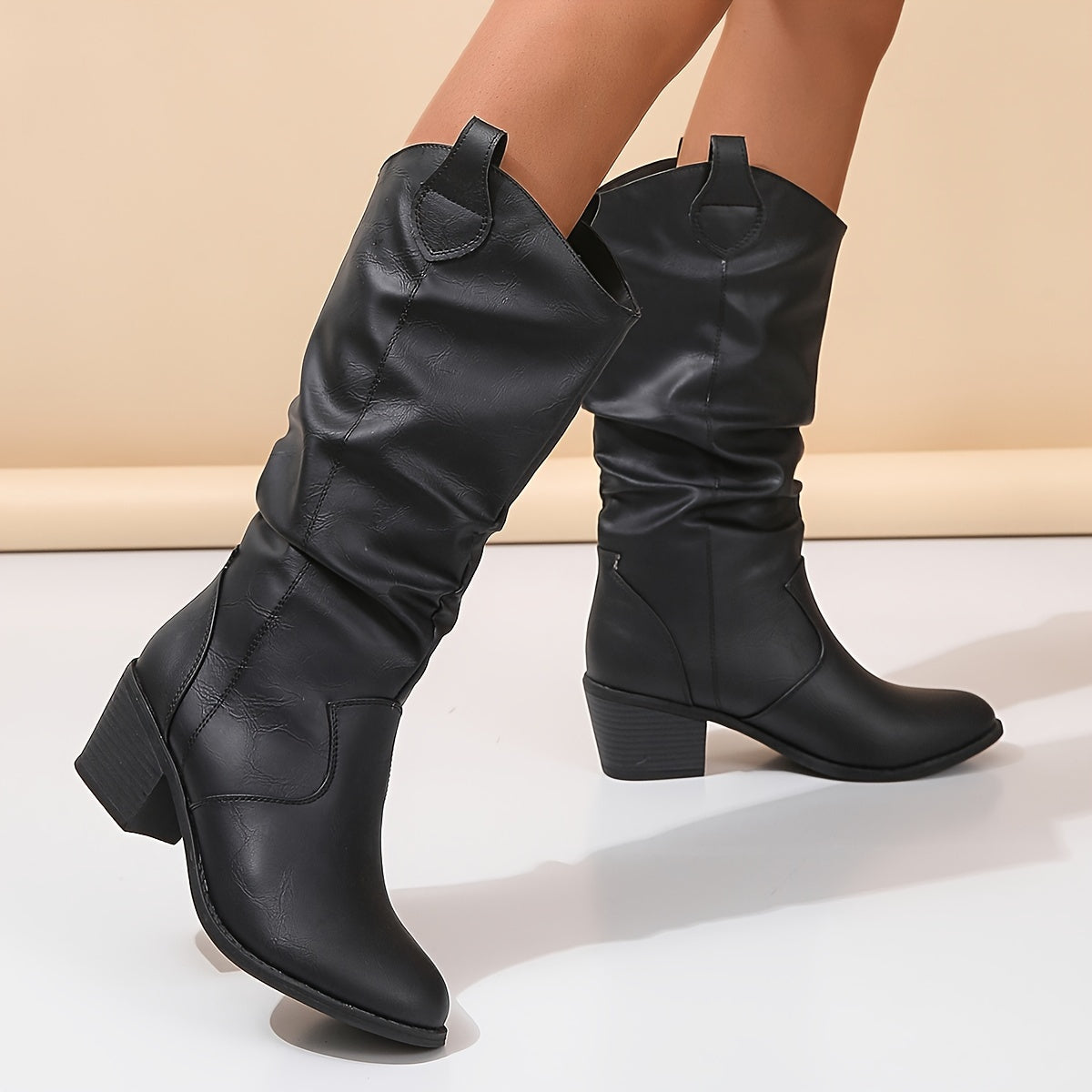 Women's Knee High Pull On Boots with Slouchy Shaft | Low Flat Heel, No Zip Closure | Size 5.5-10.5, 3 Colors