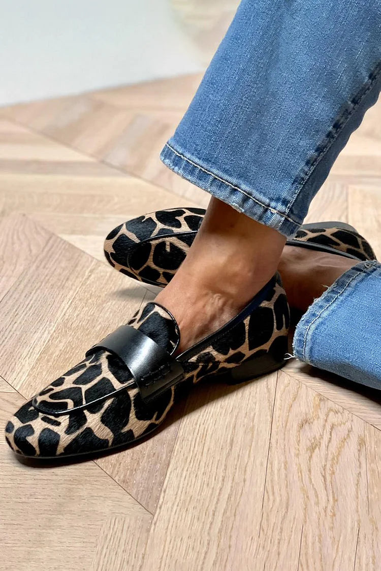 Women's Black Slip On Loafers with Cow Print | Grippy Sole and a Soft Closed Toe Fit for All Day Wear | Size 5.5-8