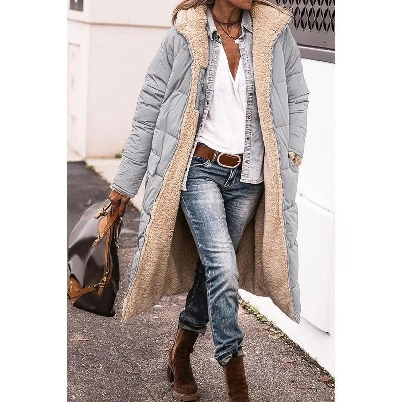 Women's Puffer Jacket with Quilted Panels and Longline Cut | Pockets, Side Pockets | For Winter | Size S-3XL