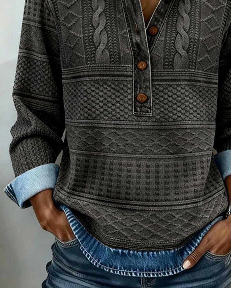 Women's Cable Knit Sweater with Button Front | Size S-3XL | Blue, Grey, Brown
