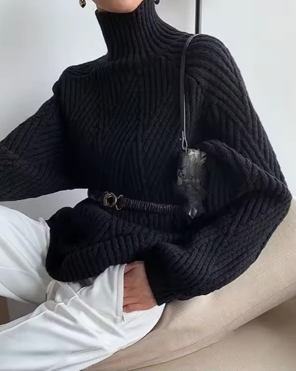 Women's Black Turtleneck with Knit | For Winter | Size XS-L | White, Black