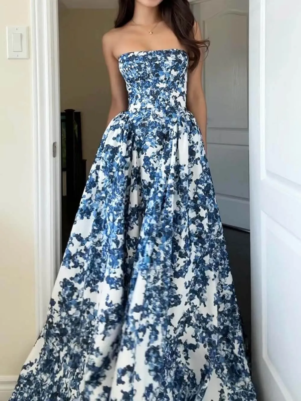 Strapless Maxi Dress with Straight Neckline