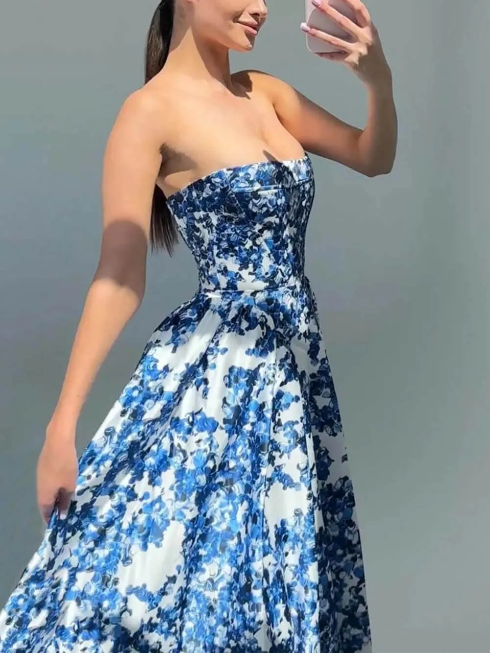 Strapless Maxi Dress with Straight Neckline