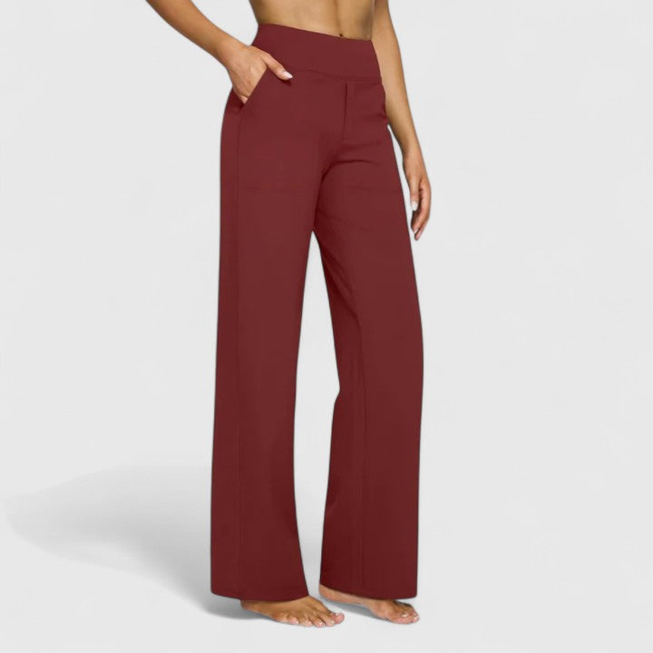 Women's Wide Waistband Pants with Deep Side Pockets | Slip-On Everyday Trousers without Buttons or Zipper | Size S-2XL