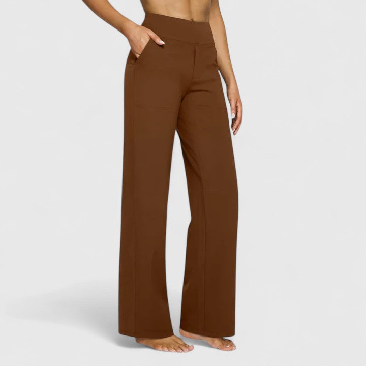 Women's Wide Waistband Pants with Deep Side Pockets | Slip-On Everyday Trousers without Buttons or Zipper | Size S-2XL