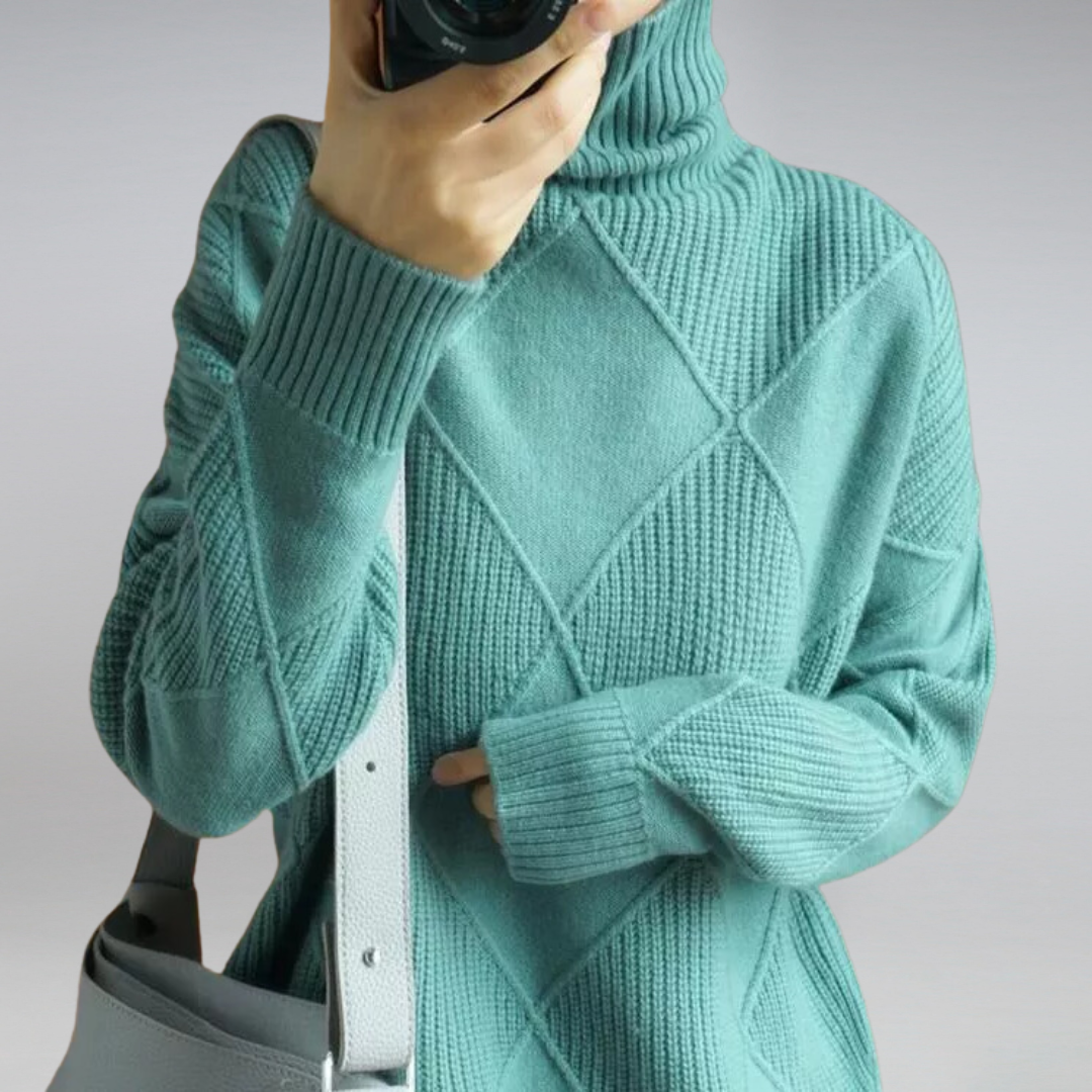 Women's Turtleneck Sweater with Knit | Size S-2XL | Yellow, Brown, Grey, Black, Turquoise, Beige and 2 more