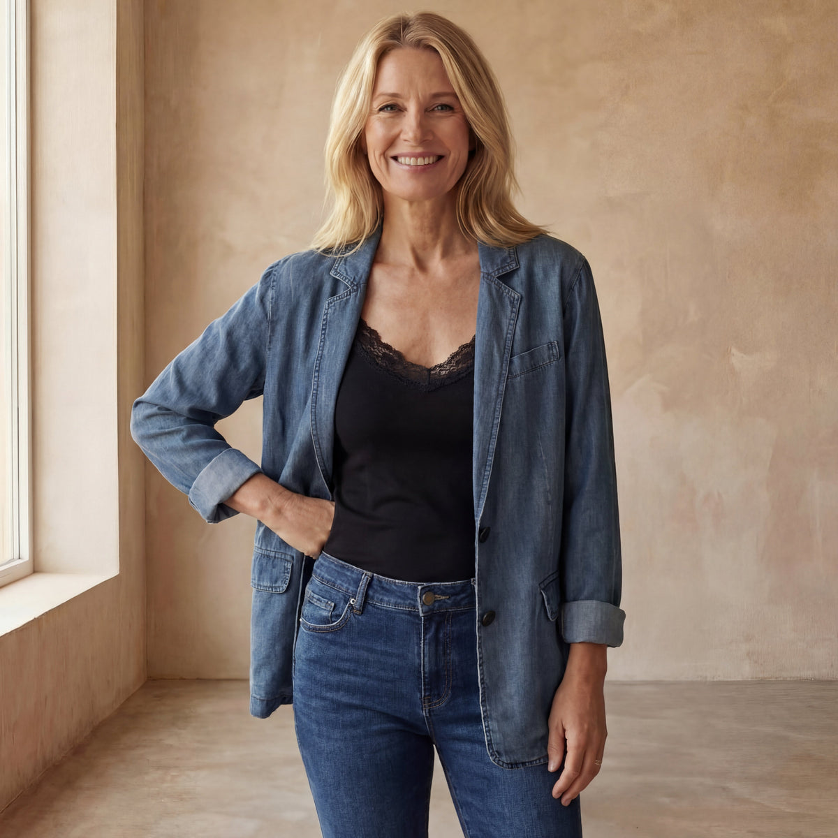 Women's Blazer with Fitted Cut and Zip Closure | Pockets | Size S-3XL | Blue, Washed Blue, Grey, Black