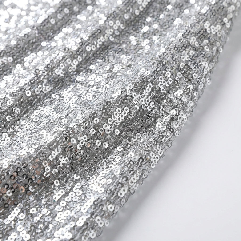 Women's Sequin Maxi Dress with Deep V Neckline | Sleeveless Column Line for Galas and Parties | Sizes S to XL, Silver
