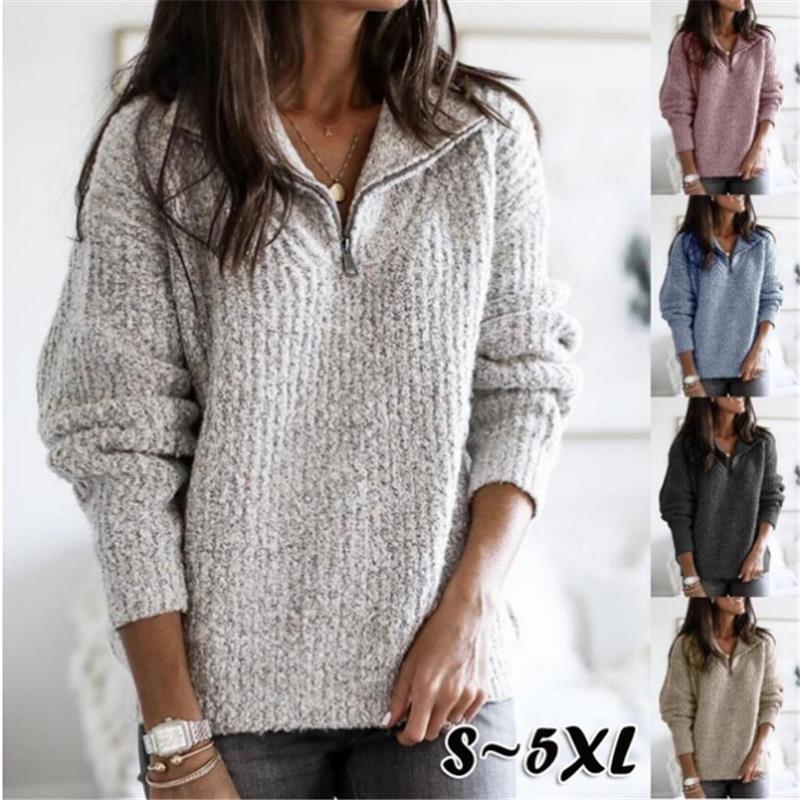 Women's Half Zip Pullover Sweater with Stand Collar | Relaxed Fit Textured Knit, Ribbed Cuffs and Hem | Size S-5XL