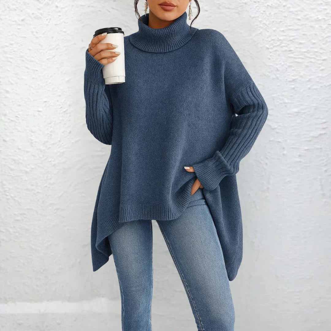 Women's Turtleneck Sweater with Knit and Breathable Fabric | Embroidery | Size S-3XL | Dark Grey, Beige, Navy Blue, Brown, Green