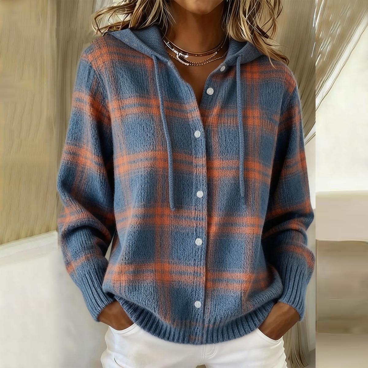 Women's Hoodie with Hood and Button Front | Embroidery | Size S-2XL | Blue