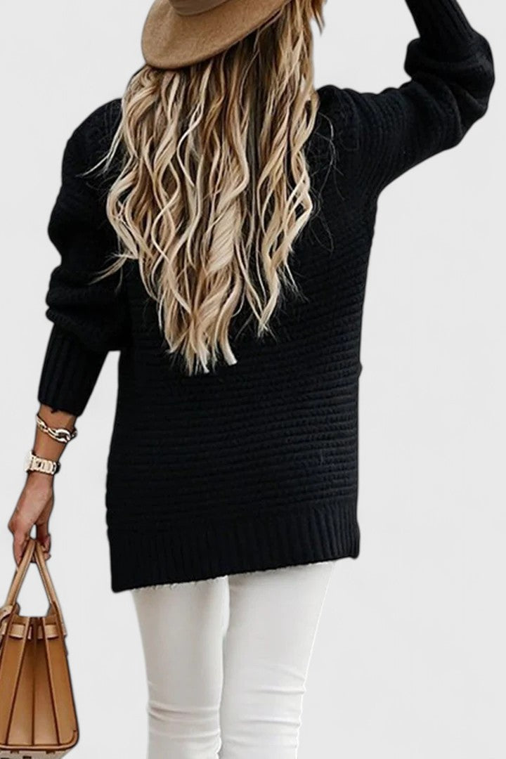 Women's Loose Fit Pullover Sweater with Round Neck and Slit Detail | Solid Color Jumper for Layering | Size S-3XL