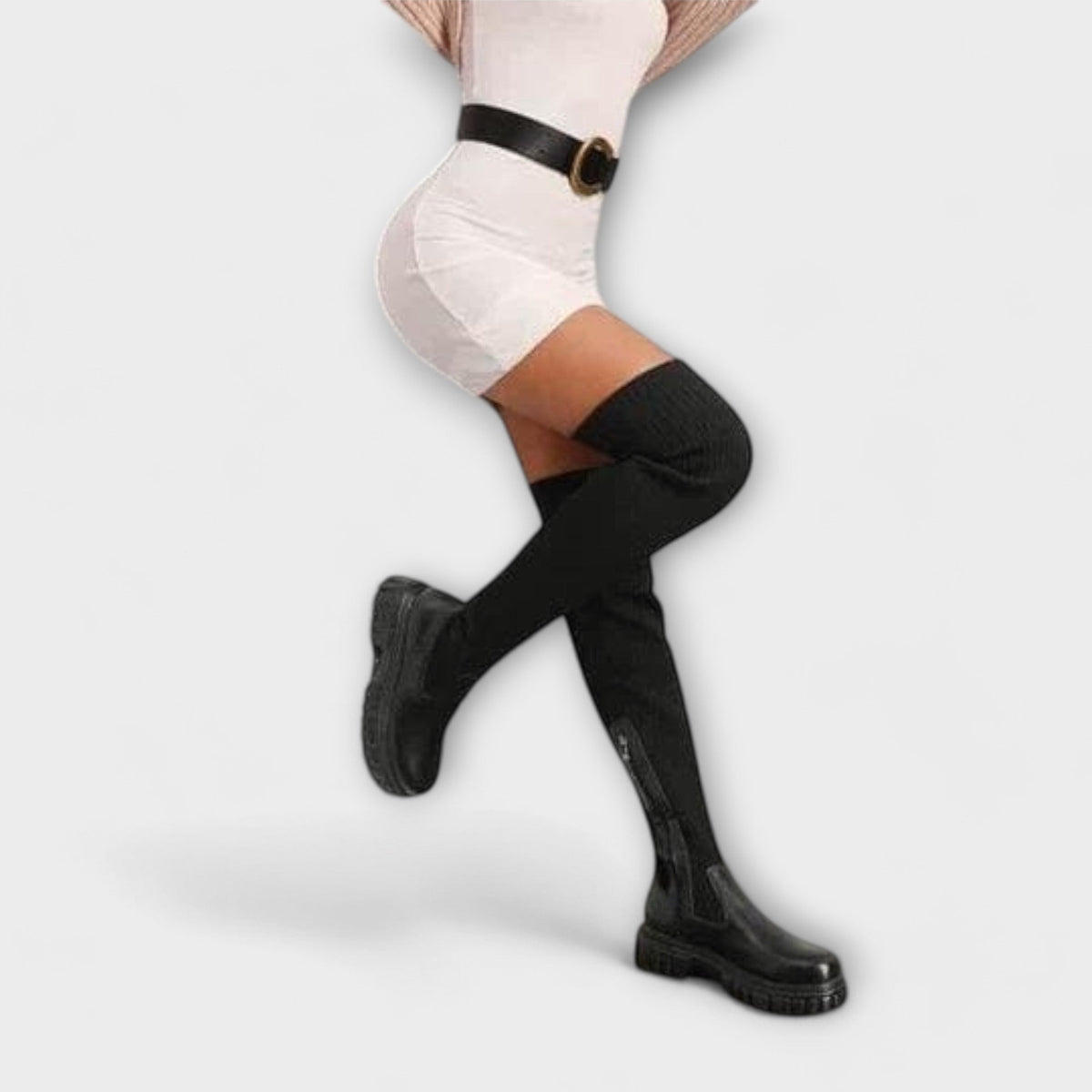 Women's Over The Knee High Boots with a Ribbed Knit Shaft | Chunky Lug Sole, Side Zip | Sizes 6-13, 2 Colors