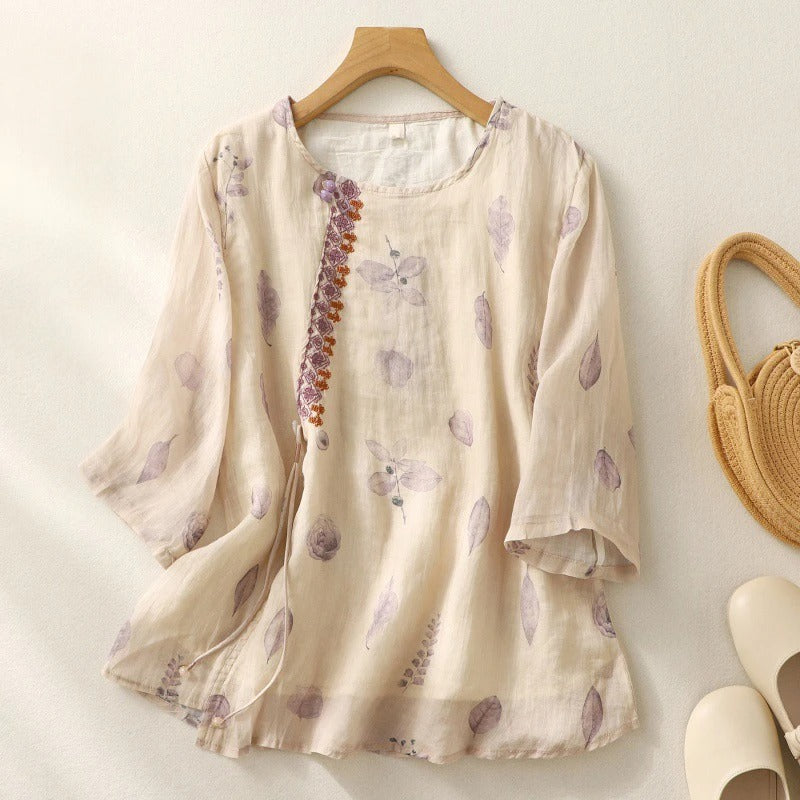 Women's Floral Embroidered Top with Sheer Inserts | Collared Button Up Shirts for Women in a Light Weave | Size S-2XL, 2 Colors