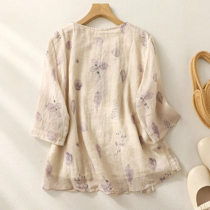 Women's Floral Embroidered Top with Sheer Inserts | Collared Button Up Shirts for Women in a Light Weave | Size S-2XL, 2 Colors