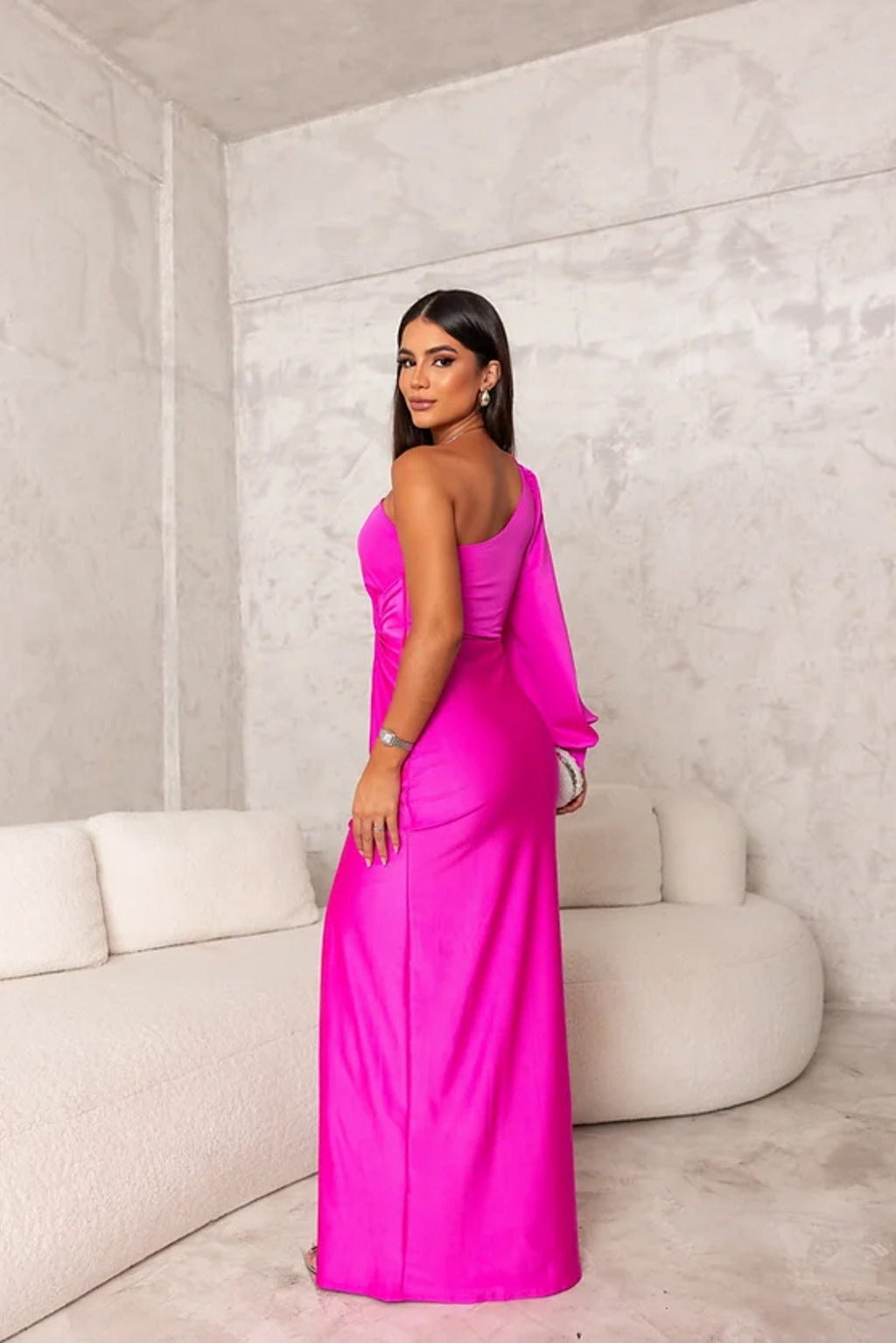 Women's One Shoulder Maxi Dress | Wide Sheer Sleeves and a Relaxed Fit for Autumn Weddings | Size S-2XL, 6 Colors