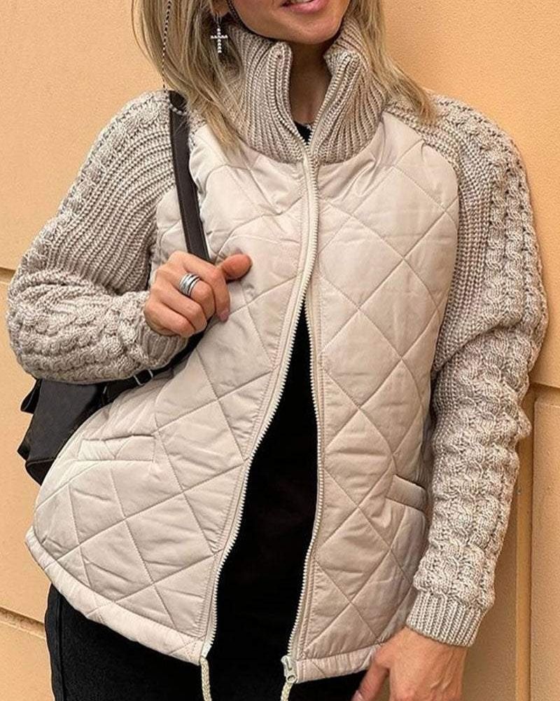 Women's Padded Winter Jacket with Knitted Sleeves | Warm Everyday Outerwear for Cold Days | Size S-3XL