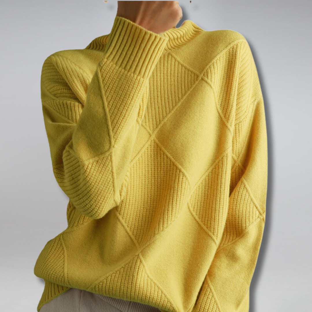 Women's Turtleneck Sweater with Knit | Size S-2XL | Yellow, Brown, Grey, Black, Turquoise, Beige and 2 more