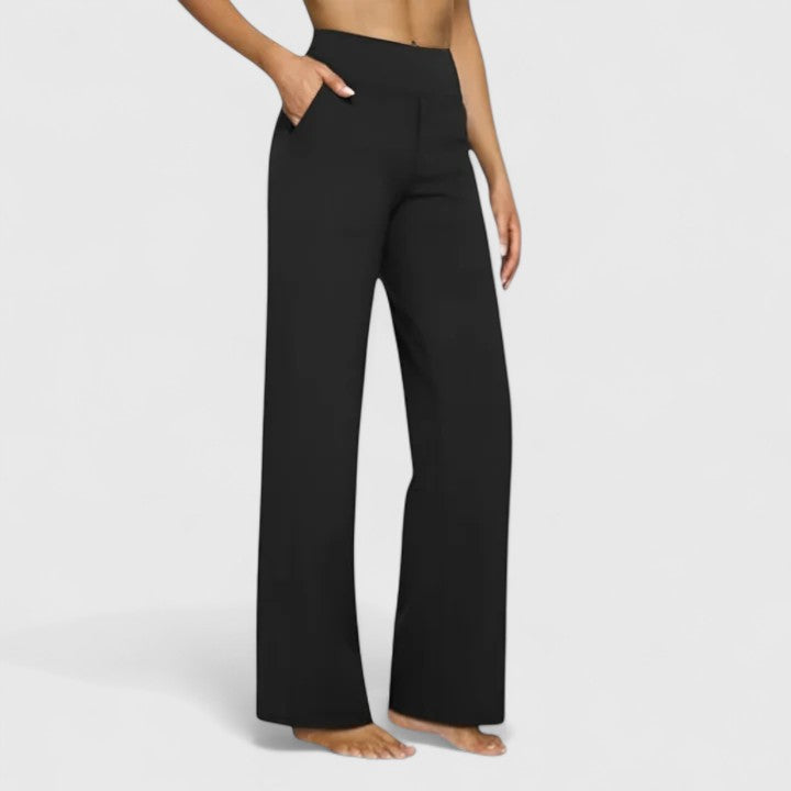Women's Wide Waistband Pants with Deep Side Pockets | Slip-On Everyday Trousers without Buttons or Zipper | Size S-2XL