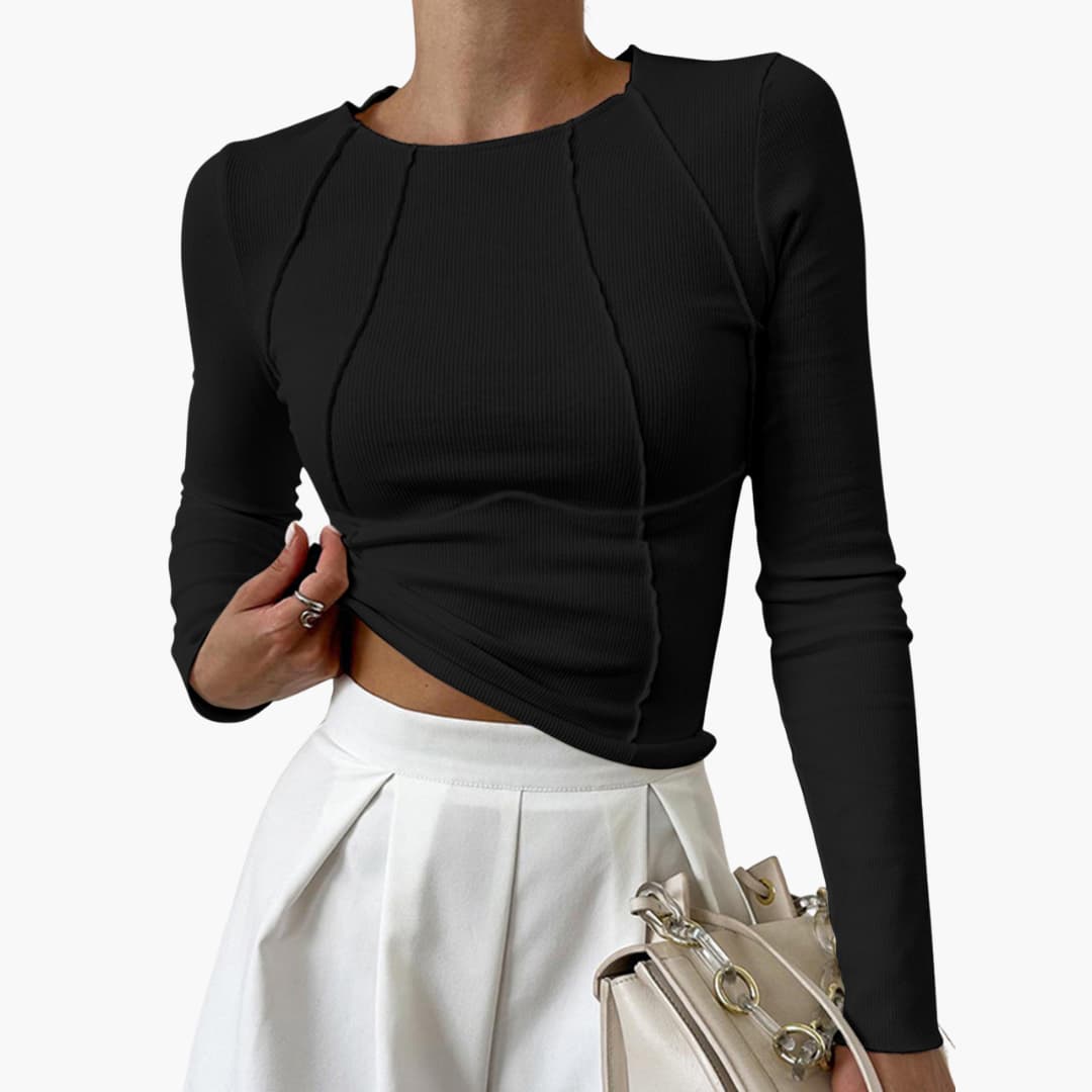 Women's Long Sleeve Tops with Vertical Seams | Stretch Fabric and Extra Length Below the Waist | Size XS-XL, 5 Colors